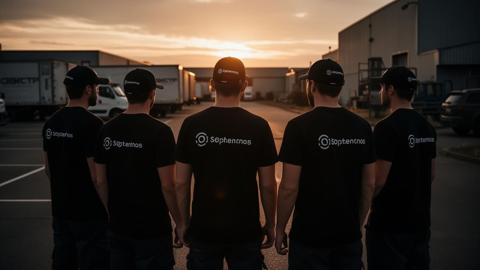 Branded crew at sunset